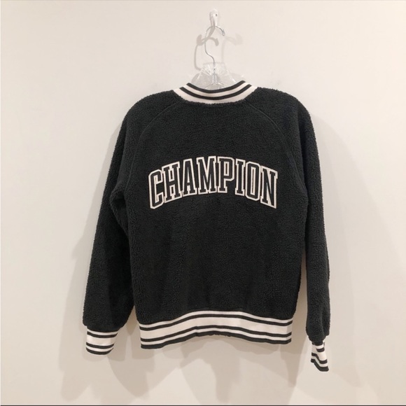 Champion Sherpa Black Bomber Jacket Black White Size Small - Picture 3 of 5